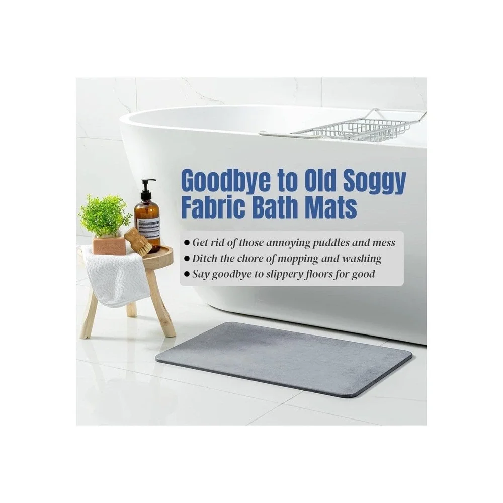 Premium Comfort Stone Bath Mat Grey Diatomaceous Earth Fast Drying Non-Slip New